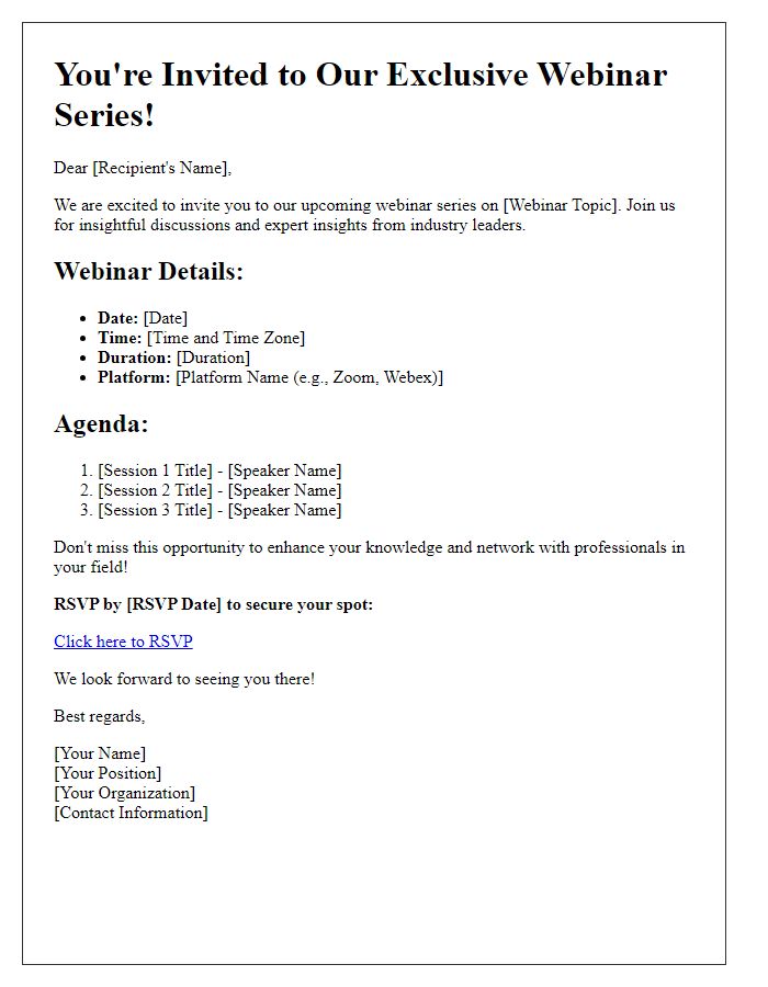 Letter template of virtual event invitation for a webinar series.