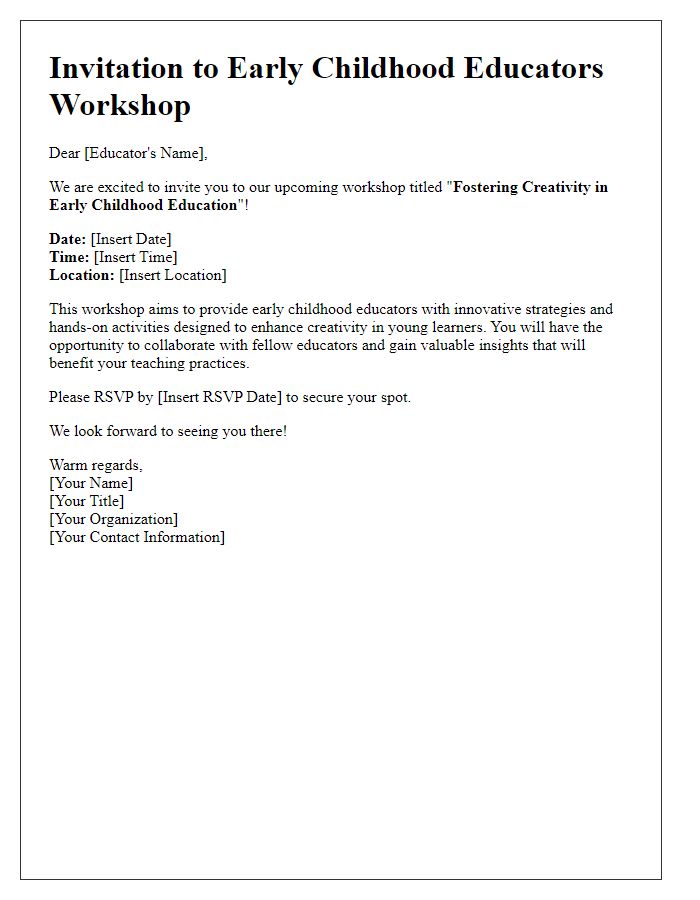 Letter template of educational workshop invitation for early childhood educators