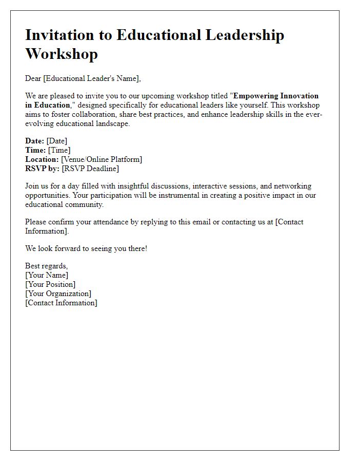 Letter template of educational workshop invitation for educational leaders