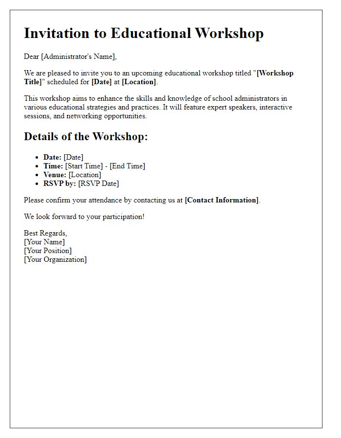 Letter template of educational workshop invitation for school administrators