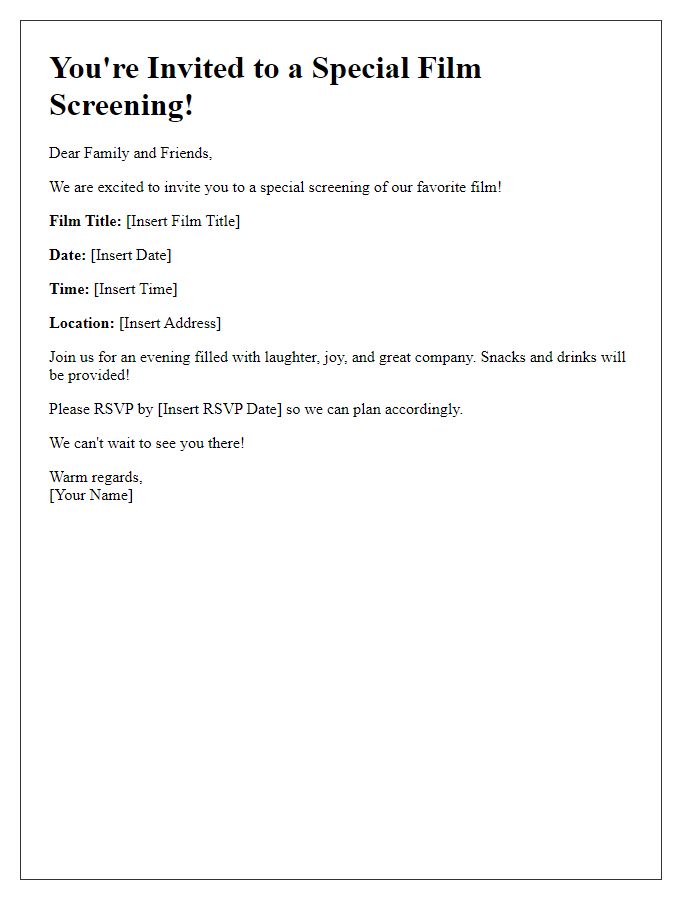 Letter template of film screening event invitation for family and friends