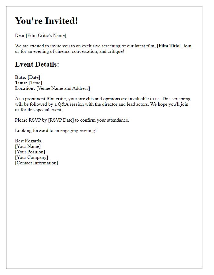 Letter template of film screening event invitation for film critics