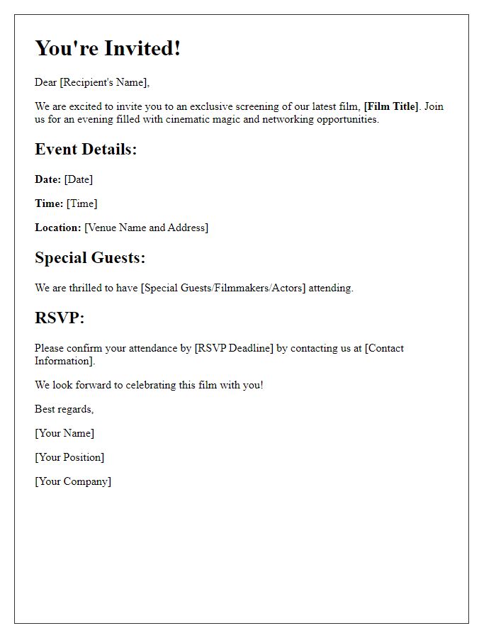 Letter template of film screening event invitation for industry professionals