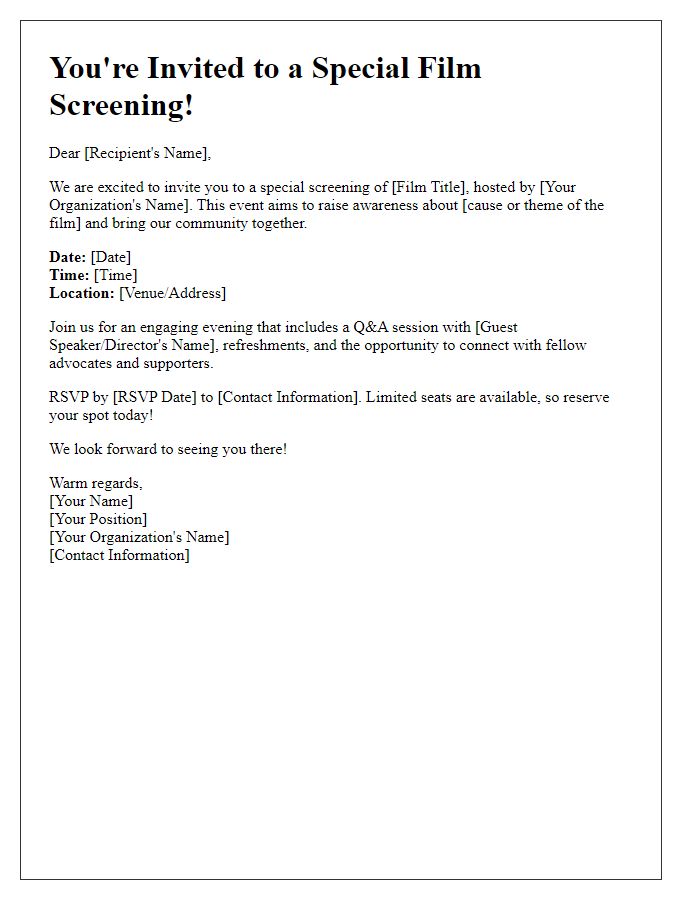 Letter template of film screening event invitation for non-profit organizations