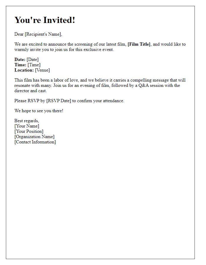 Letter template of film screening event invitation for press and media