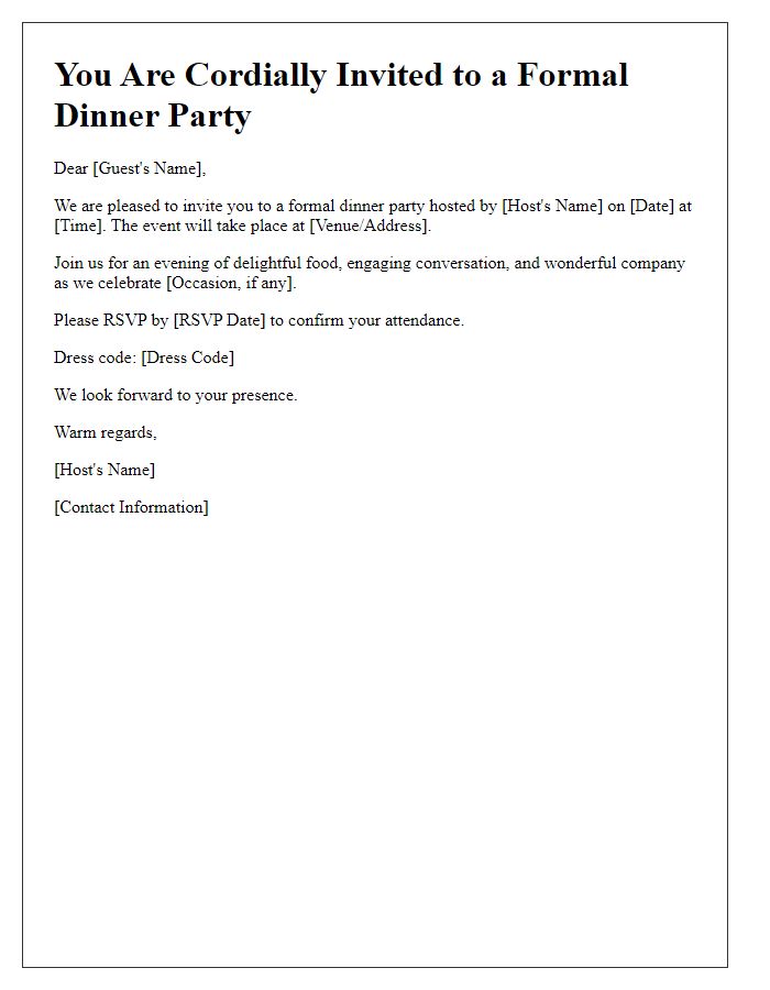 Letter template of formal dinner party invitation