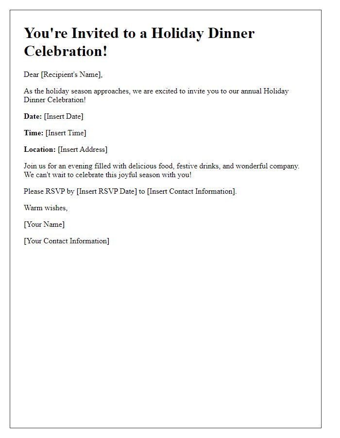 Letter template of holiday dinner celebration invitation