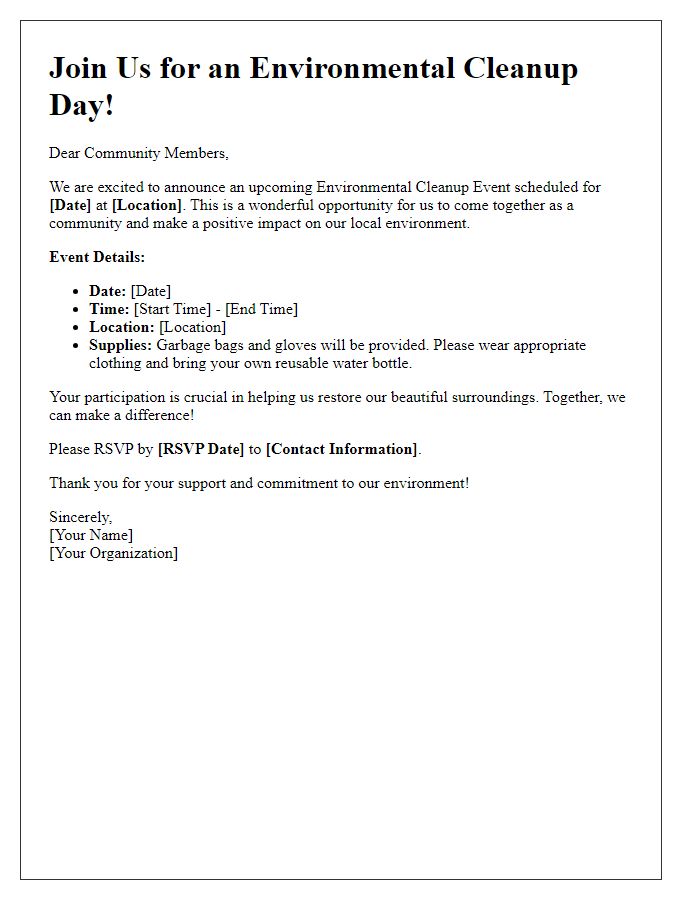 Letter template of announcement for an environmental cleanup event