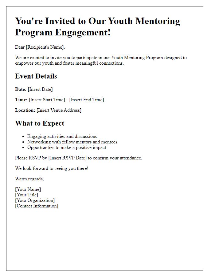 Letter template of engagement invitation for a youth mentoring program