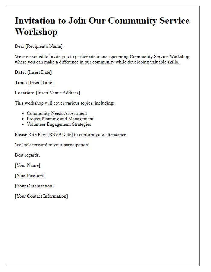 Letter template of invitation to join a community service workshop