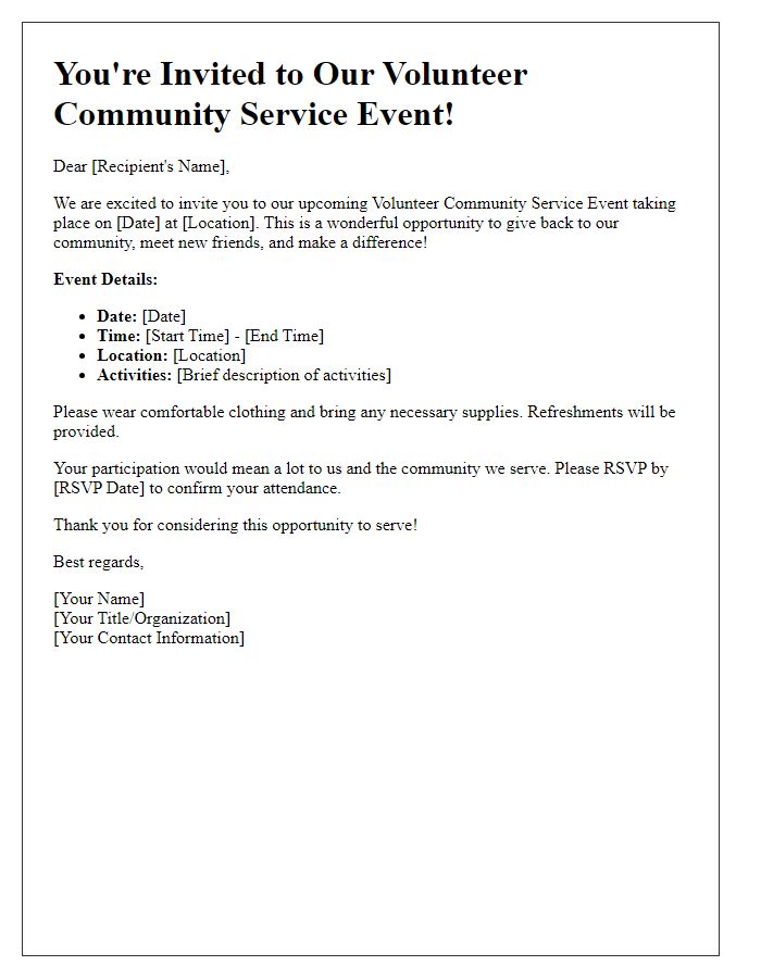 Letter template of invitation for a volunteer community service event