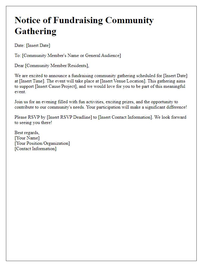 Letter template of notice for a fundraising community gathering