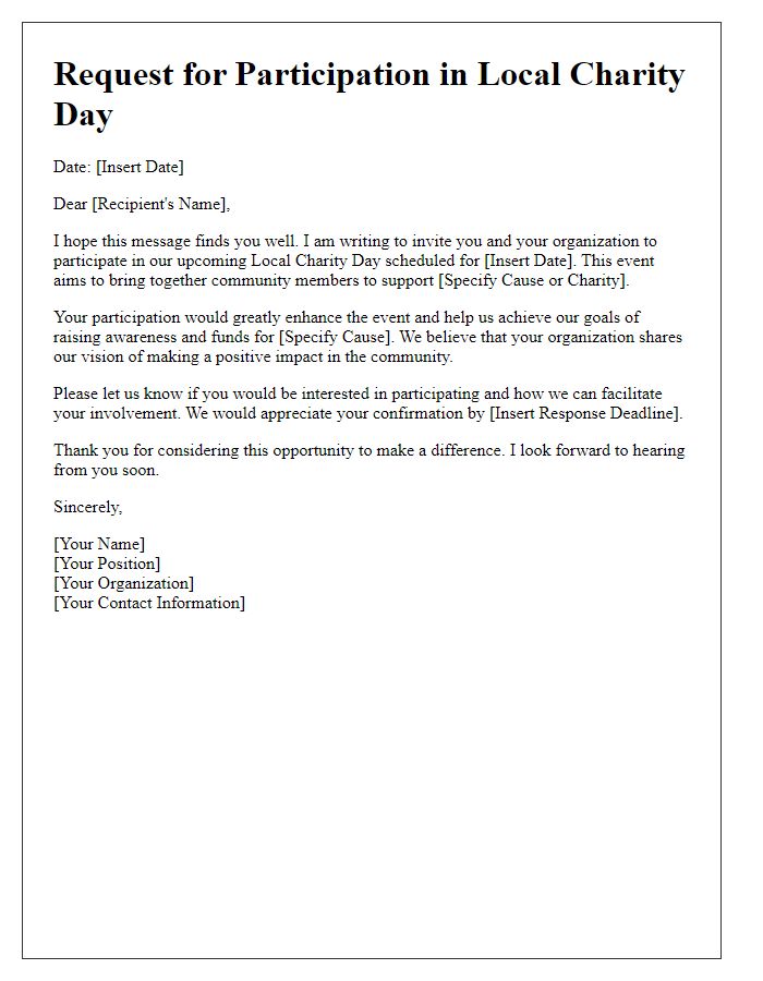 Letter template of request for participation in a local charity day