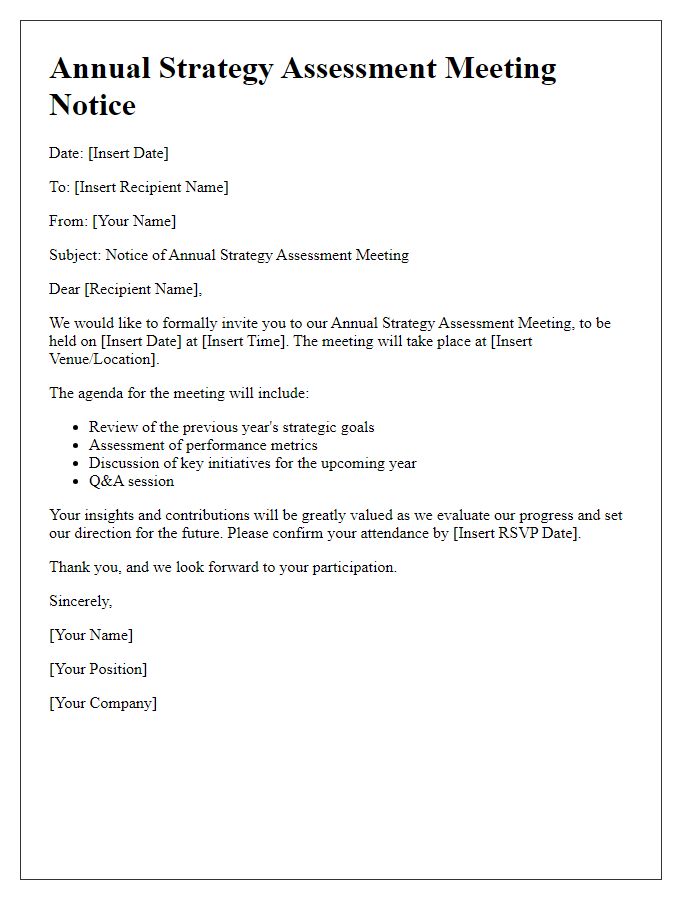 Letter template of annual strategy assessment meeting notice