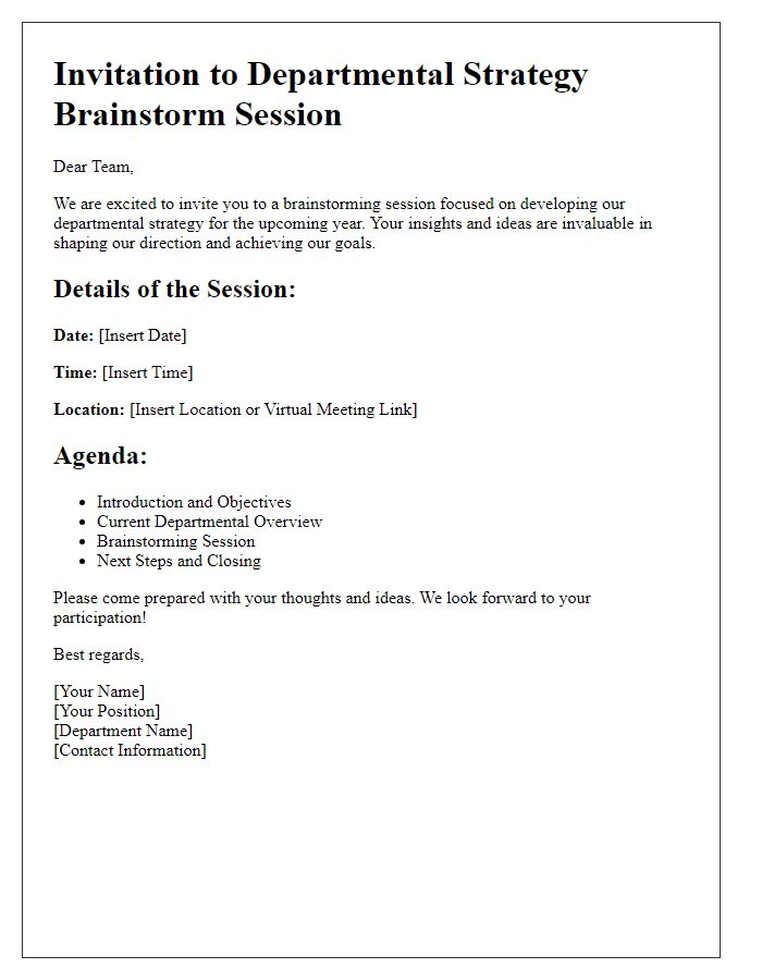 Letter template of departmental strategy brainstorm invitation