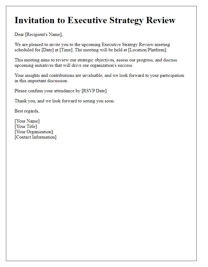 Letter template of executive strategy review invitation