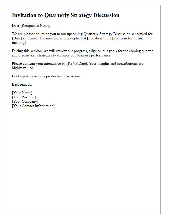 Letter template of quarterly strategy discussion invitation