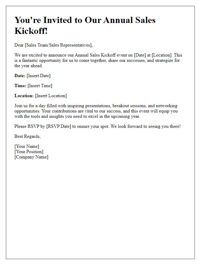 Letter template of Annual Sales Kickoff Invitation