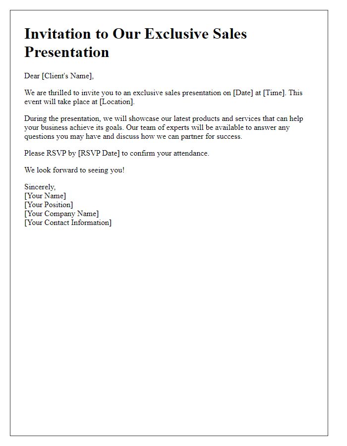 Letter template of Client Sales Presentation Invitation