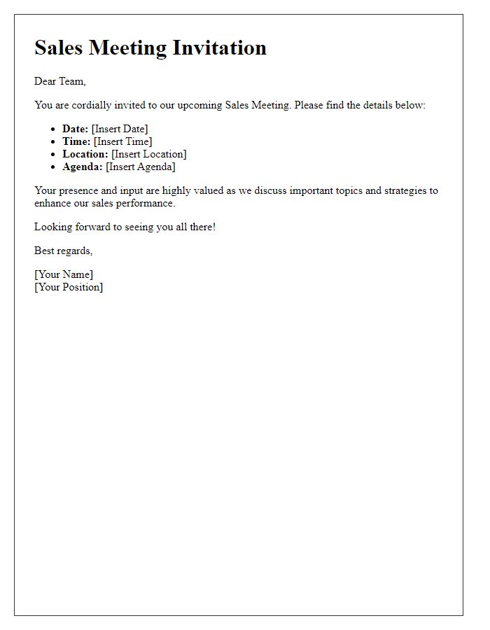 Letter template of Sales Meeting Invitation for Team Members