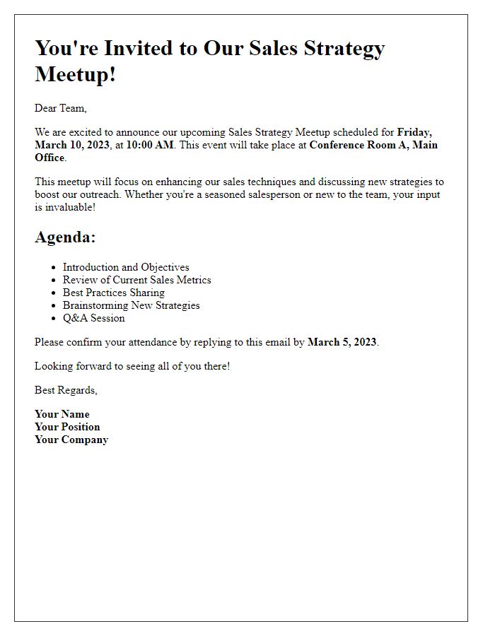 Letter template of Sales Strategy Meetup Announcement