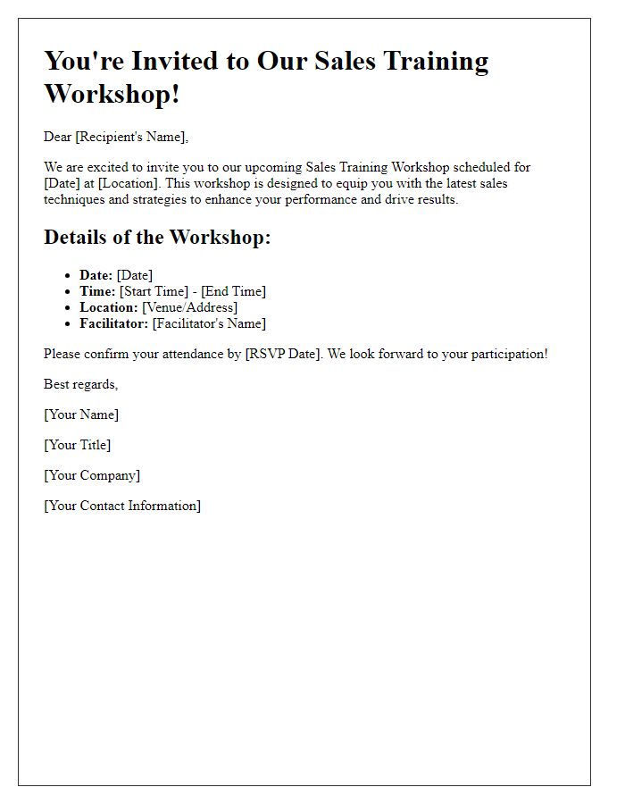 Letter template of Sales Training Workshop Invitation