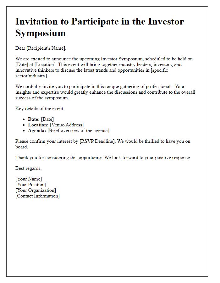 Letter template of Call for Participation in Investor Symposium