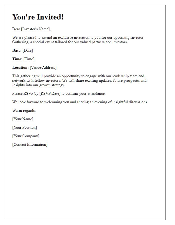 Letter template of Exclusive Invite for Investor Gathering