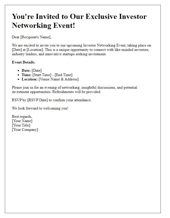 Letter template of Investor Networking Event Invitation