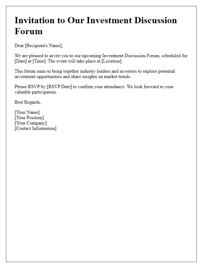 Letter template of Invitation for Investment Discussion Forum