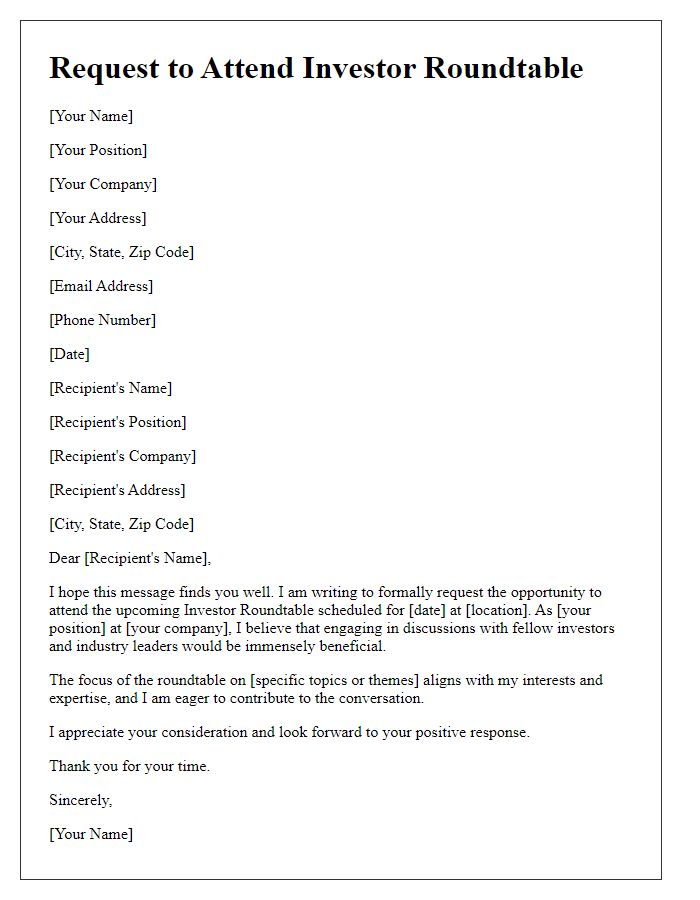 Letter template of Request to Attend Investor Roundtable