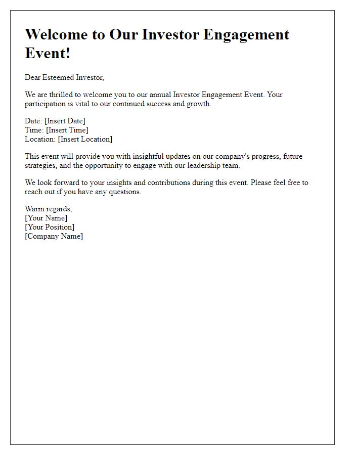 Letter template of Welcome to Investor Engagement Event