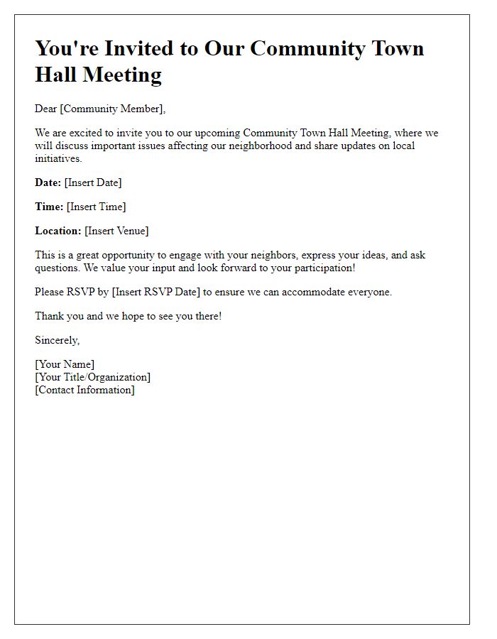 Letter template of Invitation to Community Town Hall Meeting