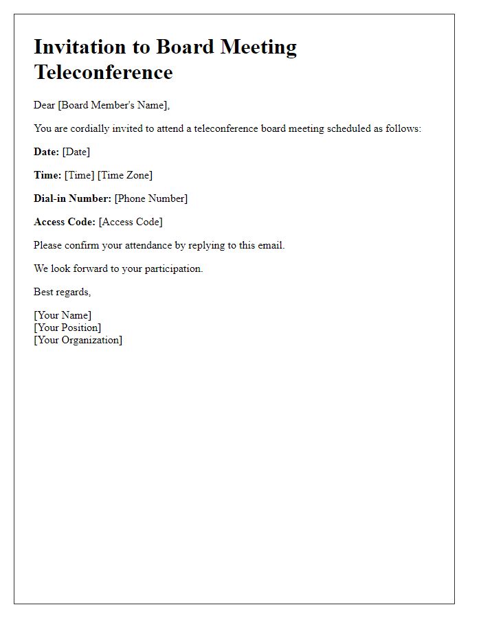 Letter template of teleconference meeting invitation for board meeting