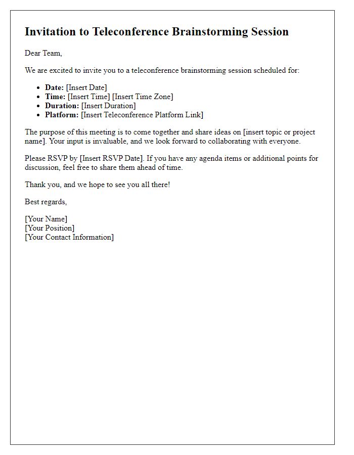 Letter template of teleconference meeting invitation for brainstorming session