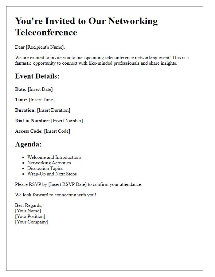 Letter template of teleconference meeting invitation for networking event