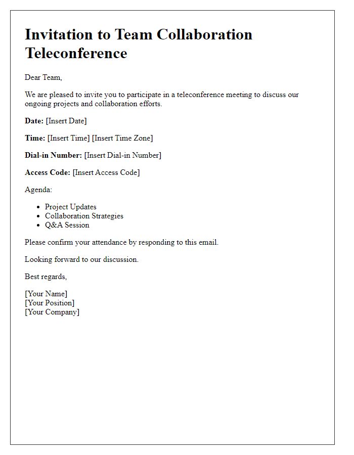 Letter template of teleconference meeting invitation for team collaboration