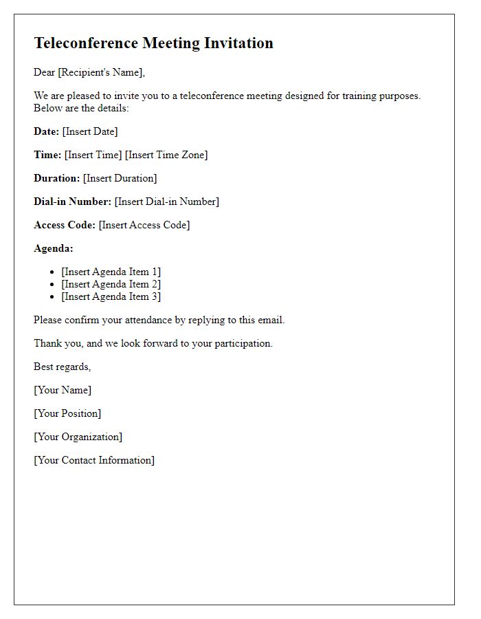 Letter template of teleconference meeting invitation for training purposes