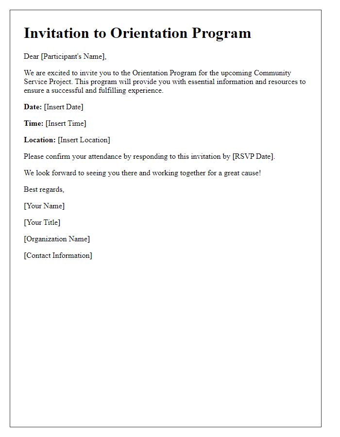 Letter template of orientation program invitation for community service participants