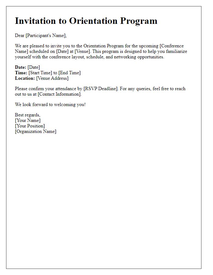 Letter template of orientation program invitation for conference participants