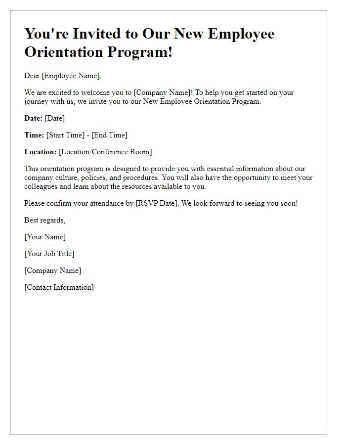 Letter template of orientation program invitation for new employees