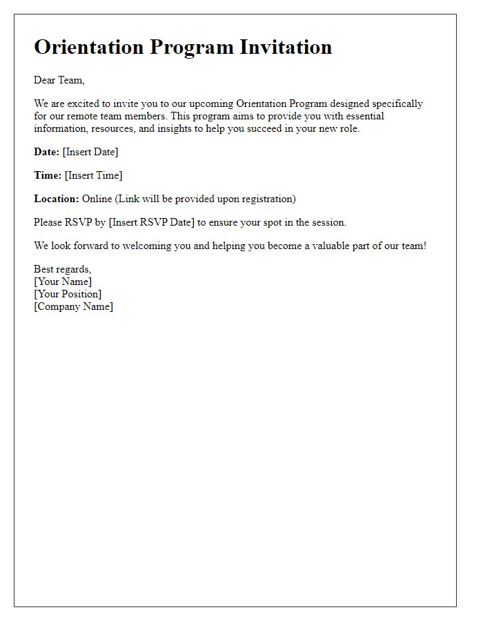 Letter template of orientation program invitation for remote team members