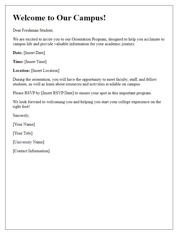 Letter template of orientation program invitation for student freshmen