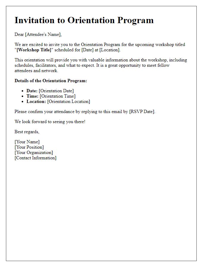 Letter template of orientation program invitation for workshop attendees