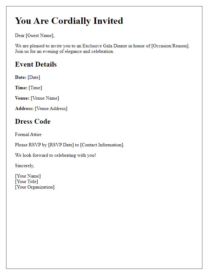 Letter template of exclusive gala dinner event invitation