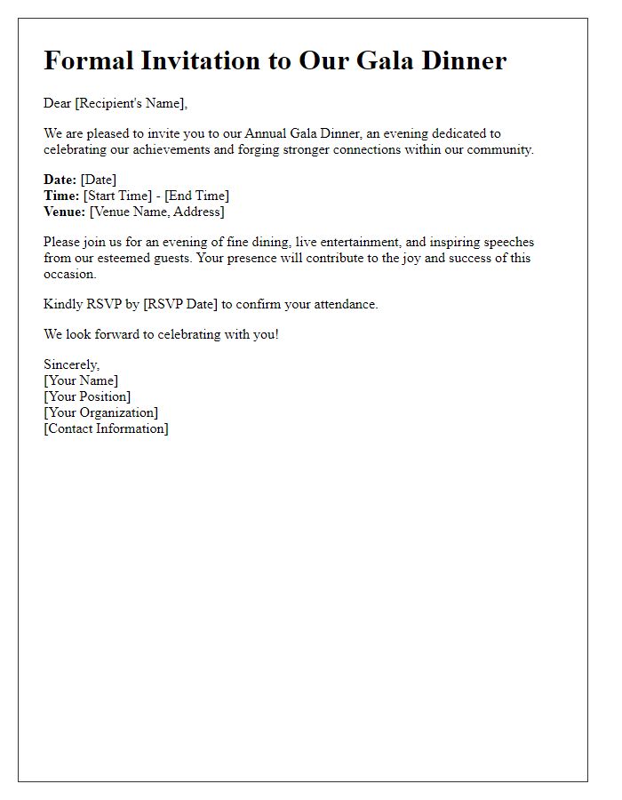 Letter template of formal invitation for gala dinner event