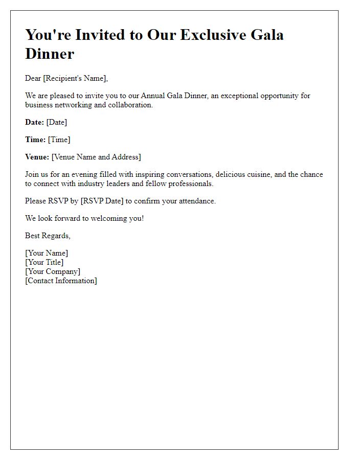 Letter template of gala dinner invitation for business networking