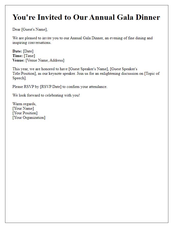 Letter template of gala dinner invitation with guest speaker