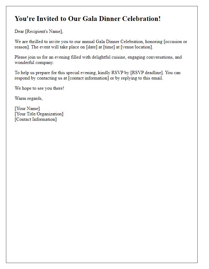 Letter template of RSVP request for gala dinner celebration