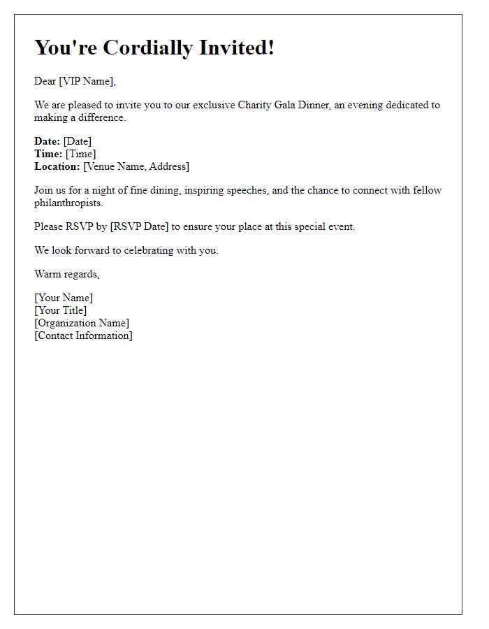 Letter template of VIP invitation to charity gala dinner